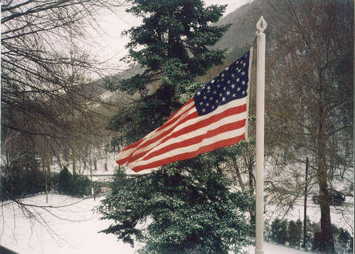 Flag outside Budapest residence